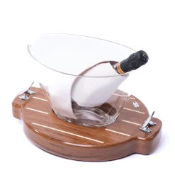 2-Piece Set of White Glacette + Teak Base