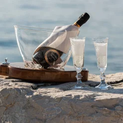 2-Piece Set of White Glacette + Teak Base