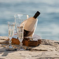 2-Piece Set of White Glacette + Teak Base