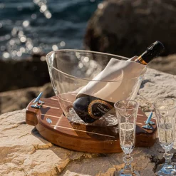 2-Piece Set of White Glacette + Teak Base