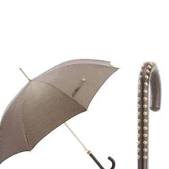 Pied de Poule Umbrella with Studded Leather Handle