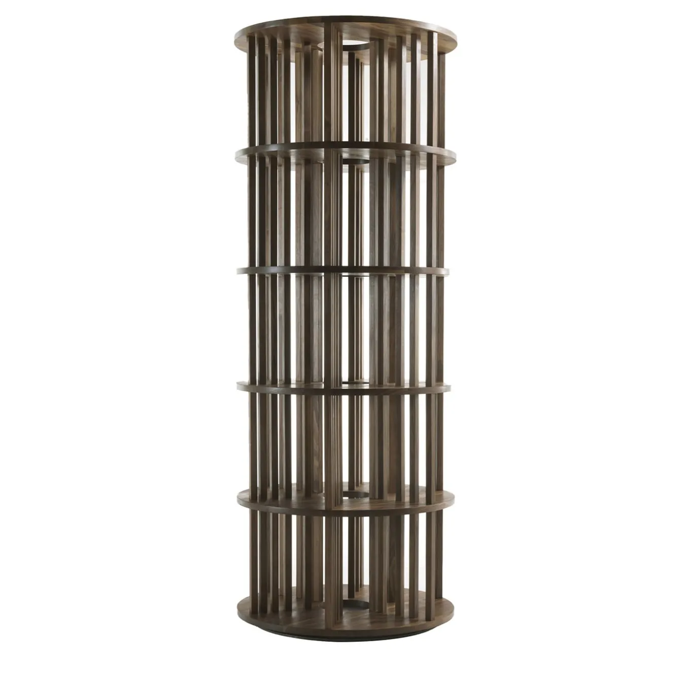 Pillar 6-Shelf Circular Walnut Bookcase by C.R. & S. Riva 1920