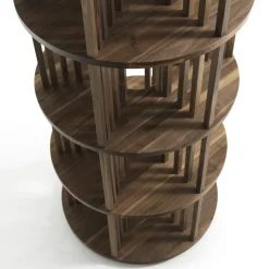 Pillar 6-Shelf Circular Walnut Bookcase by C.R. & S. Riva 1920