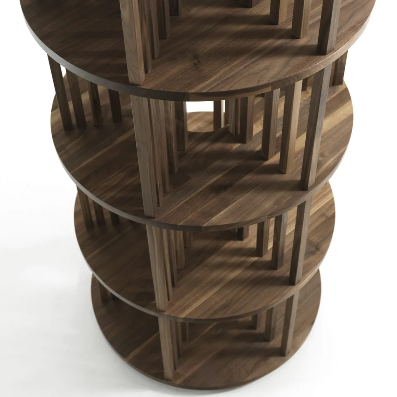 Pillar 6-Shelf Circular Walnut Bookcase by C.R. & S. Riva 1920