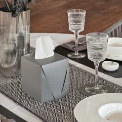 Plain Leather Gray Napkin Holder by Ekaterina Borovkova