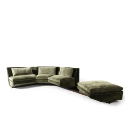 Platea Modular L-Shaped Green Velvet with Pouf Sofa by Storagemilano