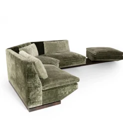 Platea Modular L-Shaped Green Velvet with Pouf Sofa by Storagemilano