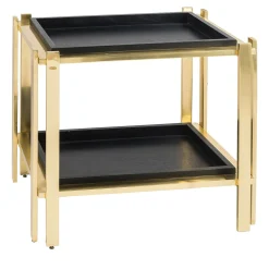 Plateau Oak Wood Removable Trays and Brass Serving Table
