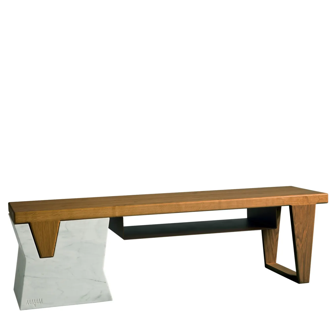 Plaza Bench with Shelf by Paolo Salvadè
