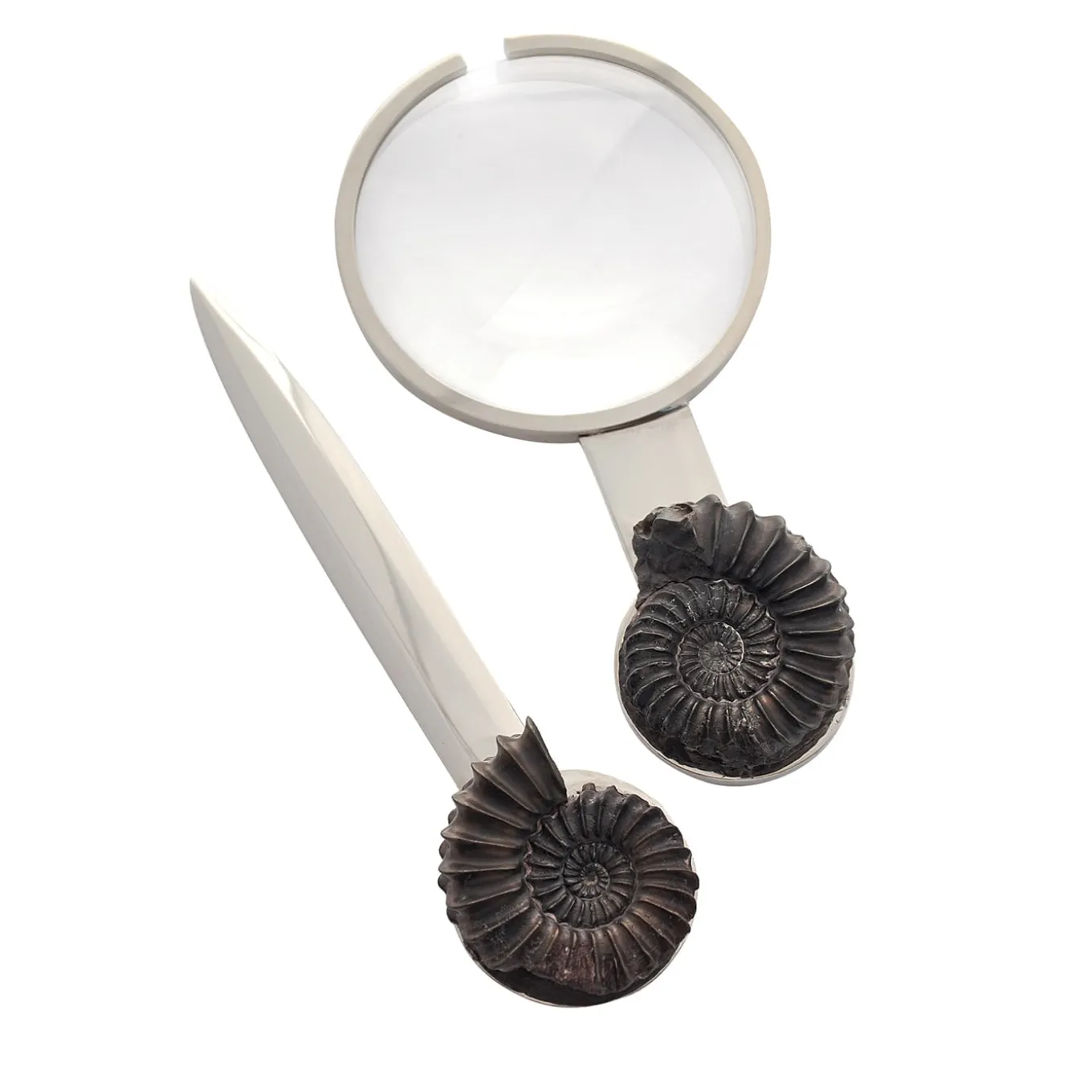 Pleuroceras Set of Magnifying Glass and Paper Knife by Nino Basso