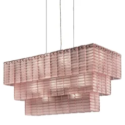Plissé Tiered Satin Pink Glass Chandelier