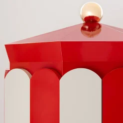 Pollock White and Red Bar Cabinet