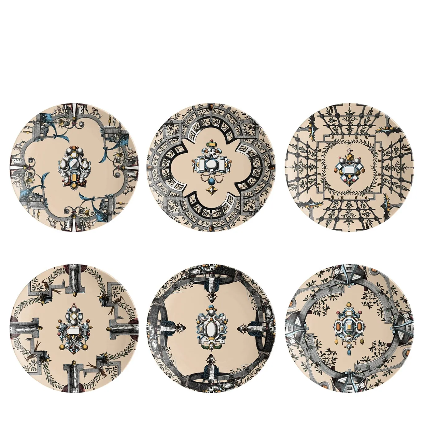Pompei Set of 6 porcelain Dessert Plates with geometric design
