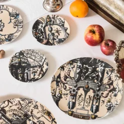 Pompei Set of 2 porcelain Bread Plates with grotesque drawing #4