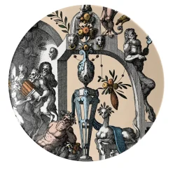 Pompei Set of 2 porcelain Bread Plates with grotesque drawing #3