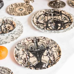 Pompei Set of 2 porcelain Bread Plates with grotesque drawing #3