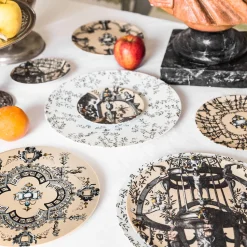 Pompei Set of 2 porcelain Bread Plates with grotesque drawing #3