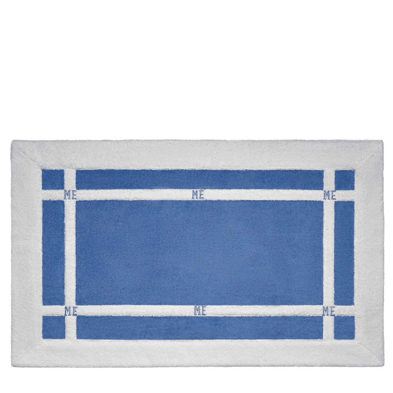 Pompidou Geometric Style White & Assisi Blue Bath Mat