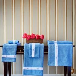 Pompidou Geometric Style White & Assisi Blue Bath Mat