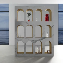 Portici Bookcase in White Carrara Marble by Sissy Daniele