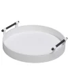 Portofino Small Round Tray in White Leather