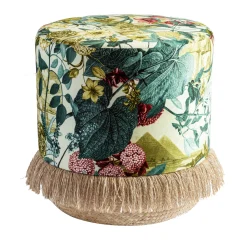 Pouf Notti d'Oriente with botanical fantasy and basket base