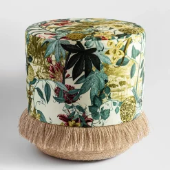Pouf Notti d'Oriente with botanical fantasy and basket base