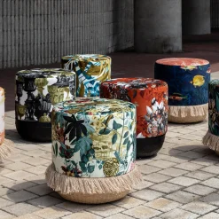 Pouf Notti d'Oriente with botanical fantasy and basket base