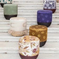 Pouf Vague Ivory with Rubelli archive fabric and basket base