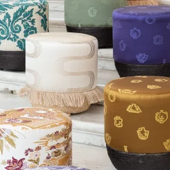 Pouf Vague Ivory with Rubelli archive fabric and basket base