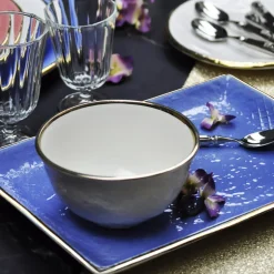 Preta Oro Set of 6 Large Blue Rectangular Plates 32cm