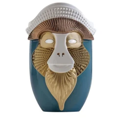 Primates Brazza Blue Ceramic With Metal Details Vase By Elena Salmistraro