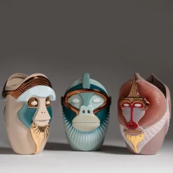 Primates Brazza Glossy Beige Ceramic With Metal Details Vase By Elena Salmistraro