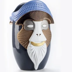 Primates Brazza Lead Gray Ceramic With Metal Details Vase By Elena Salmistraro