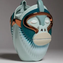 Primates Kandti Glossy Light Blue Ceramic With Metal Details Vase By Elena Salmistraro