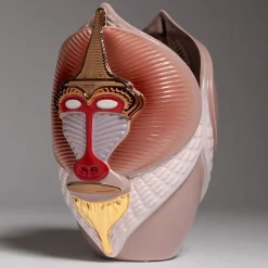Primates Mandrillus Glossy Pink Ceramic With Metal Details Vase By Elena Salmistraro