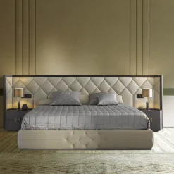 Princess Quilted Beige Leather & Canaletto Walnut Double Bed