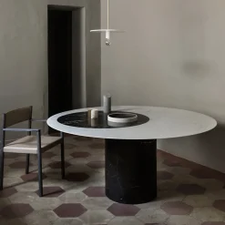 Proiezioni Round Black and White Marble Dining Table #1 by Elisa Ossino