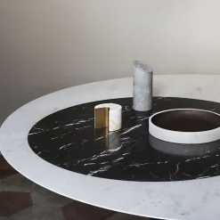 Proiezioni Round Black and White Marble Dining Table #1 by Elisa Ossino