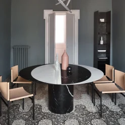 Proiezioni Round Black and White Marble Dining Table #1 by Elisa Ossino