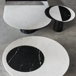 Proiezioni Round Black and White Marble Dining Table #1 by Elisa Ossino
