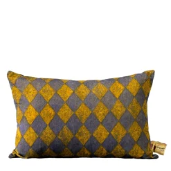 Pungitopo Rectangular Diamond-Patterned Yellow & Blue Velvet Cus