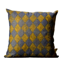Pungitopo Square Diamond-Patterned Blue & Yellow Velvet Cushion