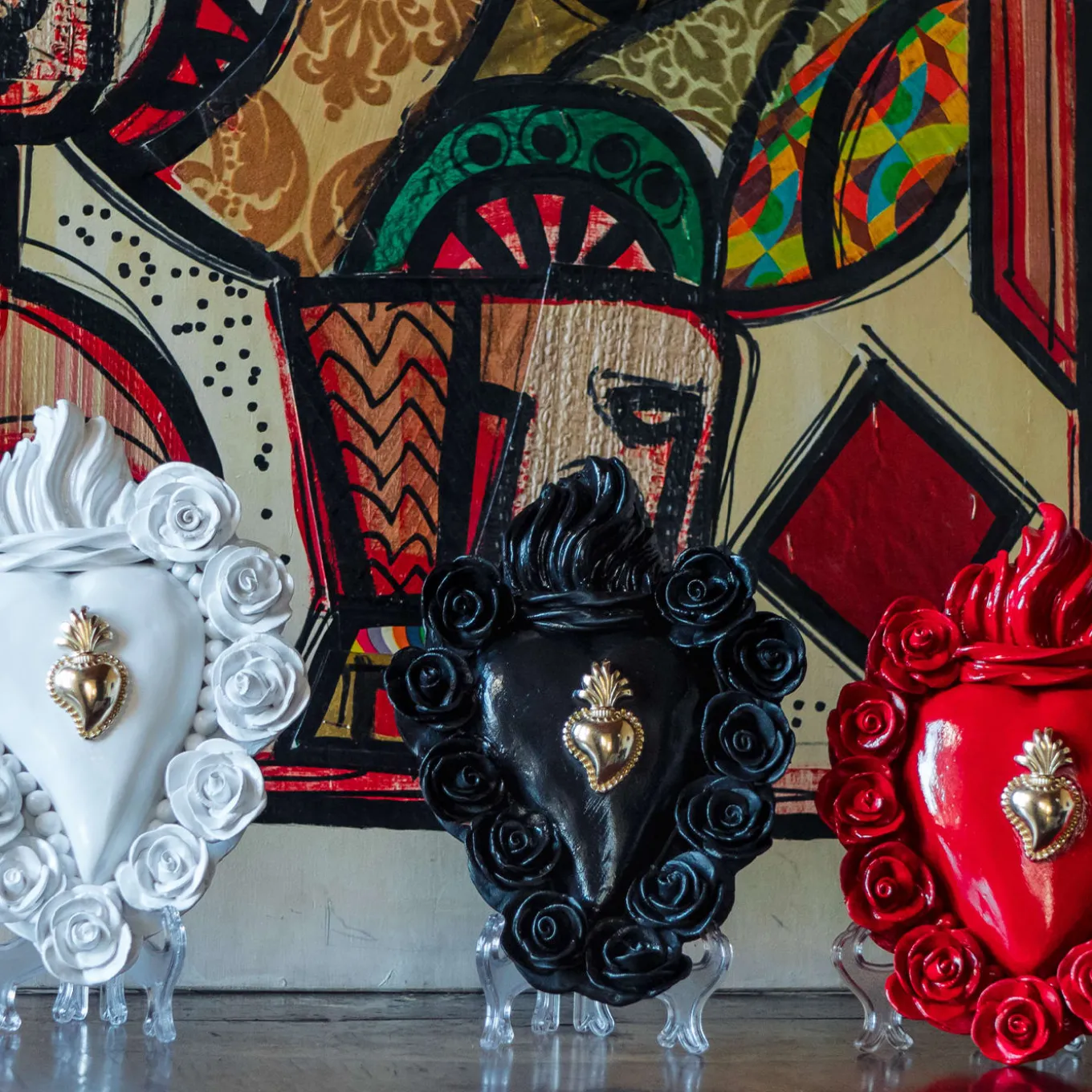 PUNK ROSE BLACK ENAMEL CERAMIC HEART