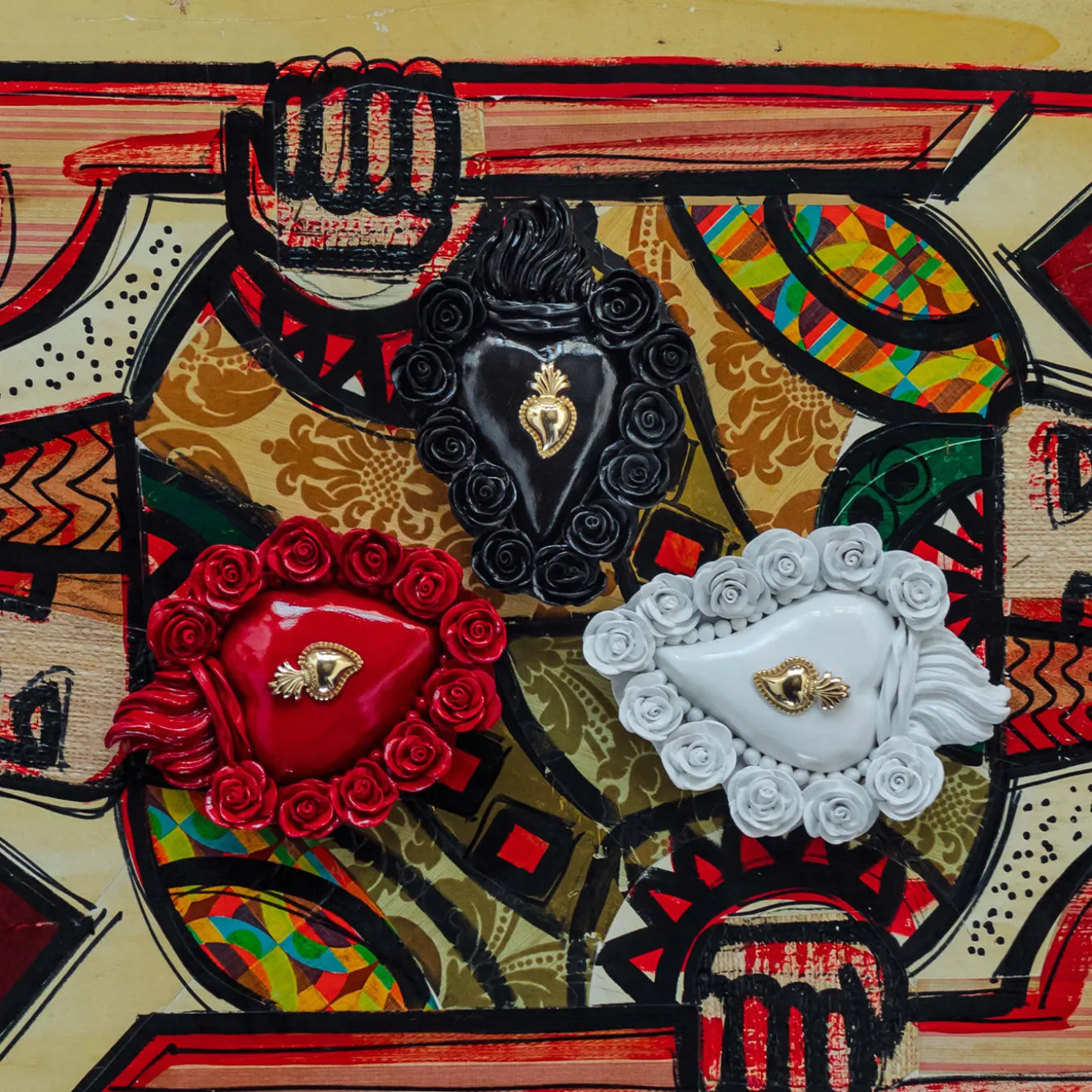 PUNK ROSE BLACK ENAMEL CERAMIC HEART