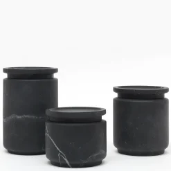 Pyxis Medium Black Marquina Jar by Ivan Colominas