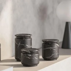 Pyxis Medium Black Marquina Jar by Ivan Colominas