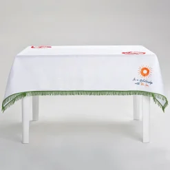 Quadrifoglio White Linen Tablecloth