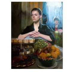 Ragazza al Bancone Oil on Linen Painting