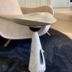 Raku Ceramic Black & White Side Table #2